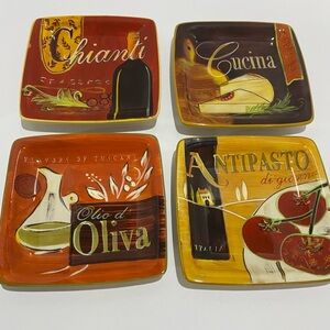 Set of 4 Pier 1 Appetizer Plates Cucina Pattern Italian Inspired 6x6